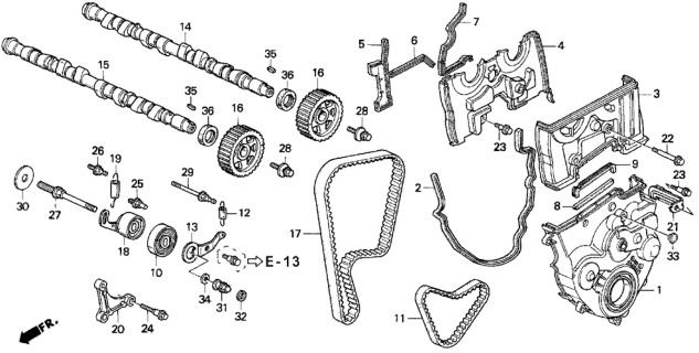 1994 Honda Prelude Rubber, Timing Belt Adjuster Diagram for 90401-P14-A00