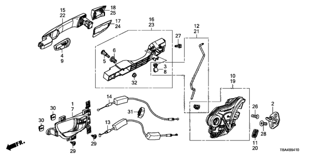 2016 Honda Civic Rear Door Locks - Outer Handle Diagram