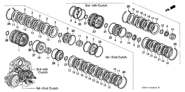 2000 Honda Prelude Disk, Clutch Diagram for 22545-P6H-003