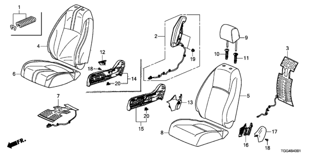 2017 Honda Civic Cover Set, Passenger Side Trim (Deep Black) (Side Airbag) (Leather) Diagram for 81125-TGG-A61ZA