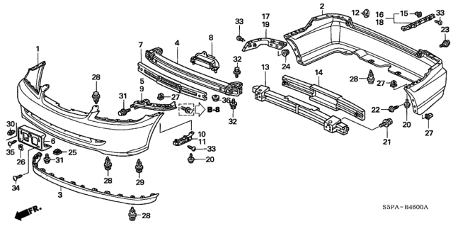 2005 Honda Civic Face, Rear Bumper (Dot) Diagram for 04715-S5P-A91ZZ