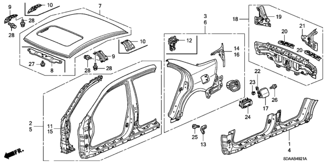 2007 Honda Accord 4 Door EX KA 5AT Outer Panel - Rear Panel (Old Style Panel) Diagram