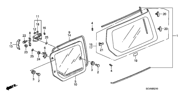 2008 Honda Element 5 Door SC KA 5MT Access Panel Glass  - Quarter Glass Diagram
