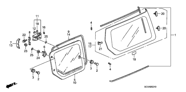 2010 Honda Element Access Panel Glass  - Quarter Glass Diagram