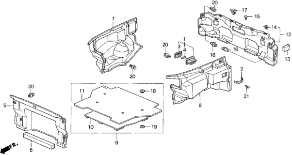 1994 Honda Del Sol Floor Mat, Trunk *NH85L* (GRAY ELEVEN) Diagram for 84630-SR2-960ZA