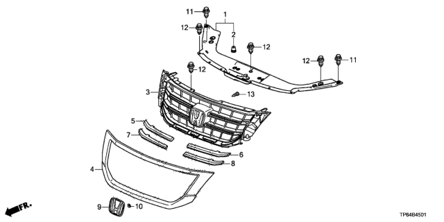 2014 Honda Crosstour Molding, R. FR. Grille Center (Lower) Diagram for 75105-TP6-A61