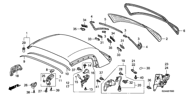 2009 Honda S2000 Rubber, RR. Windshield Dam Diagram for 73225-S2A-000