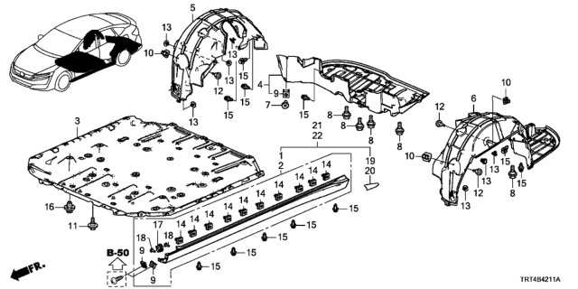 2021 Honda Clarity Fuel Cell Fender Right, Rear Inner Diagram for 74551-TRT-A00