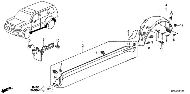 2014 Honda Pilot Gar Asy L,Side Sill Diagram for 71850-SZA-A01