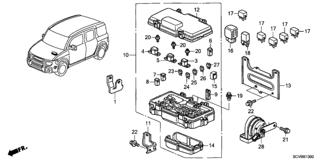 2011 Honda Element Horn Assembly (Low) Diagram for 38100-SCV-A04