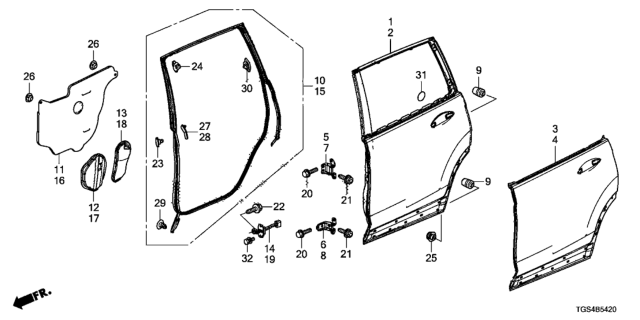 2019 Honda Passport Barrier B, R. RR. Door Panel Diagram for 72823-TG7-A01