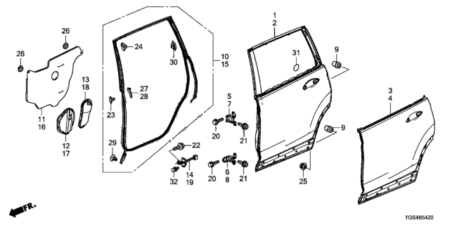 2019 Honda Passport Weatherstrip L,RR Door Diagram for 72850-TG7-A02