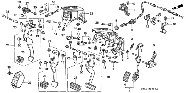 1998 Honda Civic Bracket, Pedal Diagram for 46590-S04-A10