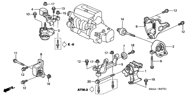 2006 Honda CR-V 5 Door LX (2WD) KA 5AT Engine Mounts Diagram