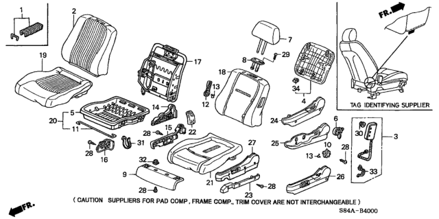 2002 Honda Accord 4 Door LX (V6) KA 4AT Front Seat (Driver Side) Diagram