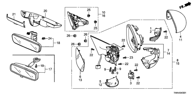 2018 Honda Accord Hybrid Mirror Sub-Assembly, Driver Side (Flat) (Heated) Diagram for 76253-TVA-A21