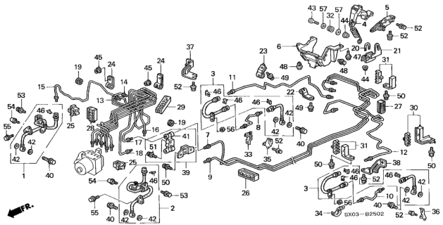 1998 Honda Odyssey 5 Door LX (7 SEATS (3PB)) KA 4AT Brake Line Diagram