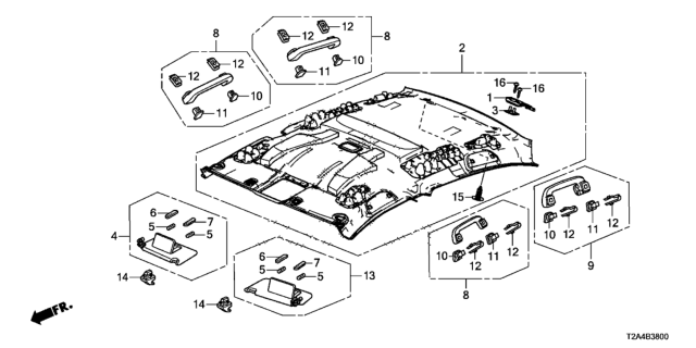 2016 Honda Accord 4 Door LX KA CVT Roof Lining Diagram