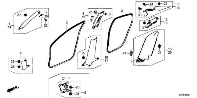 2017 Honda Civic Seal,FR Door Open Diagram for 72315-TBA-A01