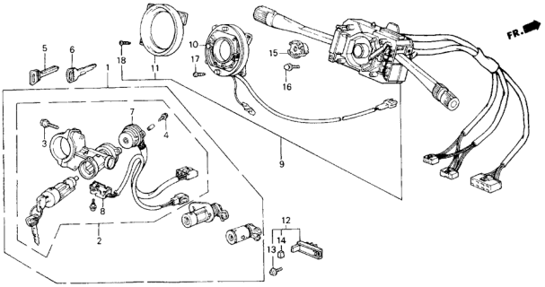 1989 Honda Accord Switch Assembly, Combination Diagram for 35250-SG7-A11