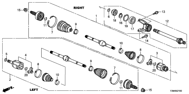 2017 Honda Accord Driveshaft Assembly, Passenger Side Diagram for 44305-T2A-A21