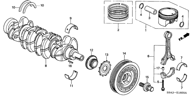 2002 Honda CR-V Piston Set (Over Size) (0.25) Diagram for 13030-PPA-000