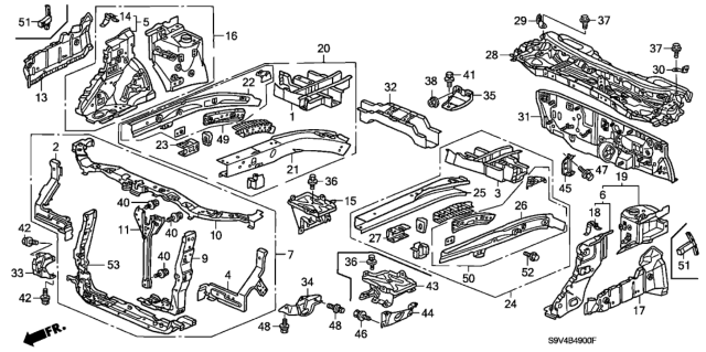 2005 Honda Pilot Frame, Bulkhead (Upper) Diagram for 60431-S9V-A00ZZ