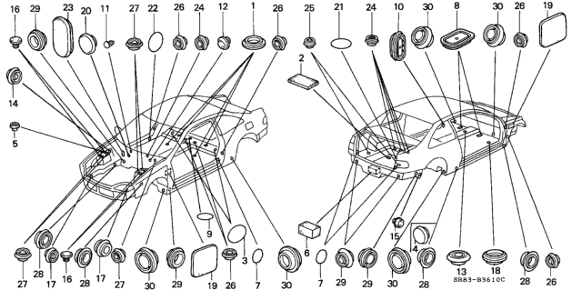 1994 Honda Civic 2 Door EX (ABS) KA 5MT Grommet Diagram