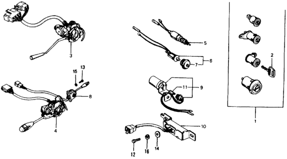 1976 Honda Civic Lock Set, Cylinder Diagram for 35010-663-671