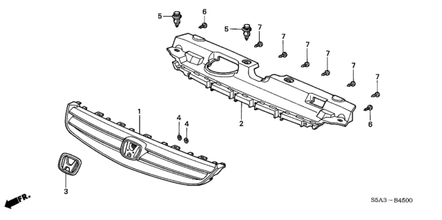 2003 Honda Civic Base, Front Grille (Radiant Ruby Pearl) Diagram for 71121-S5A-003ZU
