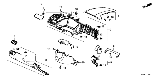 2018 Honda Civic Instrument Panel Garnish (Driver Side) Diagram