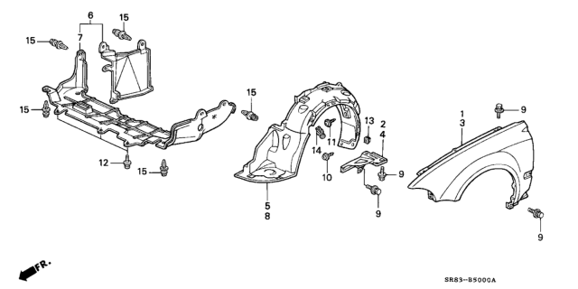1994 Honda Civic 2 Door EX (ABS) KA 5MT Front Fender Diagram