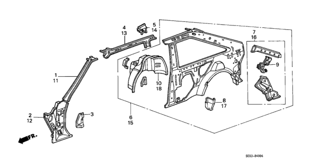 1987 Honda Accord Panel, R. RR. (Inner) Diagram for 64300-SE0-A70ZZ