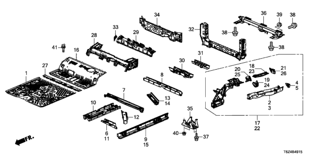 2018 Honda Ridgeline Crossmember A, R. FR. Floor Diagram for 65110-TZ5-A00ZZ