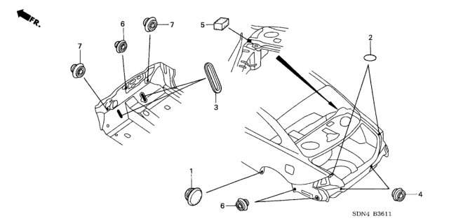 2004 Honda Accord 2 Door LX KA 5MT Grommet (Rear) Diagram