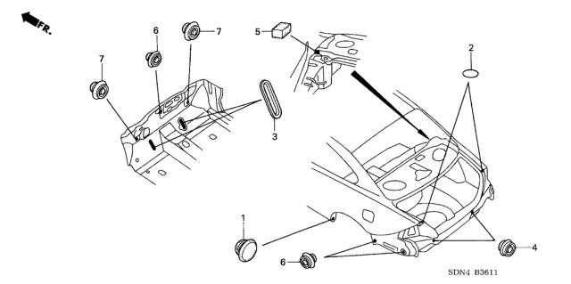 2004 Honda Accord Grommet (Rear) Diagram