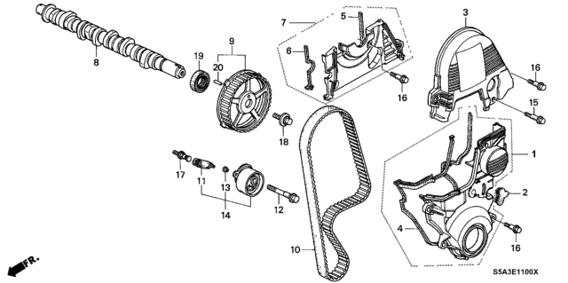 2003 Honda Civic Bolt A, Tensioner Diagram for 14517-PMM-A01