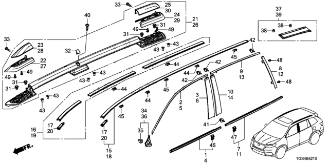 2019 Honda Passport Molding - Roof Rail Diagram