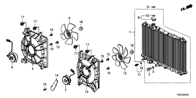2015 Honda Civic 4 Door LX KA CVT Radiator (Denso) Diagram
