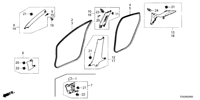 2021 Honda Civic 5 Door EX KA CVT Pillar Garnish Diagram