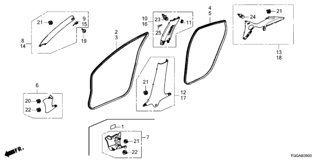 2021 Honda Civic GARNISH, L. RR. PILLAR *NH900L* (DEEP BLACK) Diagram for 84185-TGG-A61ZA