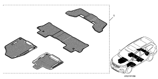 2017 Honda Pilot 5 Door LX (2WD) KA 6AT All Season Floor Mats Diagram
