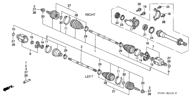 1995 Honda Accord Driveshaft Set, Passenger Side Diagram for 44010-SV7-A01