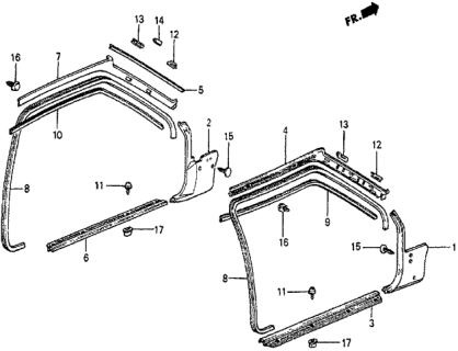 1985 Honda Prelude Garnish, R. FR. Pillar *NH72L* (LIMPID GRAY) Diagram for 73823-SB0-672ZA