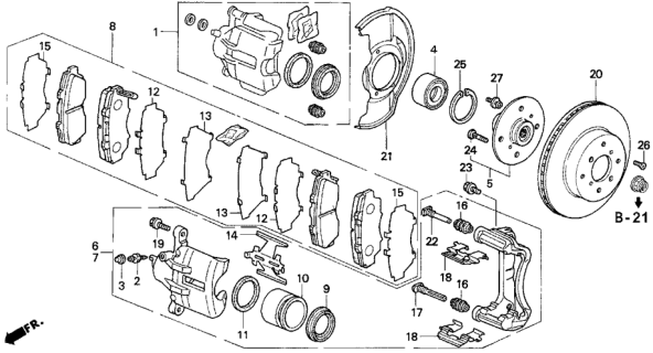 1993 Honda Prelude Caliper Sub-Assembly, Left Front Diagram for 45019-SS0-A00