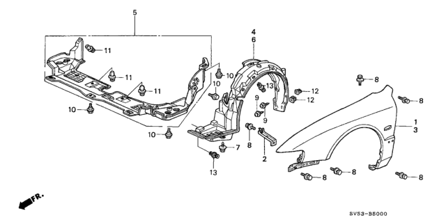 1994 Honda Accord 5 Door LX KA 5MT Front Fender Diagram