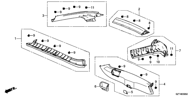 2011 Honda CR-Z Pocket, Tailgate Lining Pull *NH167L* (GRAPHITE BLACK) Diagram for 84442-SZT-G01ZA