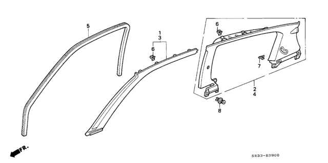 1994 Honda Civic 3 Door SI (ABS) KA 5MT Pillar Garnish Diagram