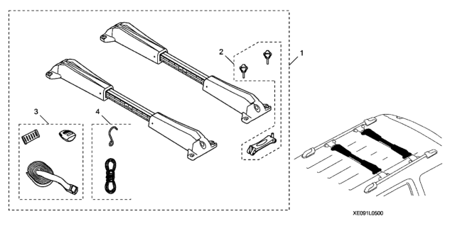 2020 Honda Odyssey 5 Door LX (HPPG 10AT) KA XAT Surfboard - Paddleborad Attachment Diagram