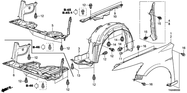 2012 Honda Accord 4 Door LX KA 5MT Front Fenders Diagram